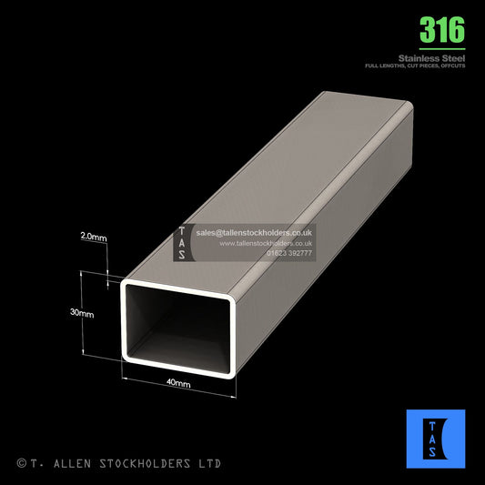 BUY 40 X 30 X 2 RECTANGULAR BOX SECTION, GRADE 316 STAINLESS STEEL