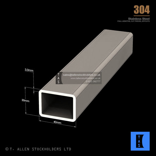 40 X 30 X 3 RECTANGULAR BOX SECTION, RHS, 304 STAINLESS STEEL