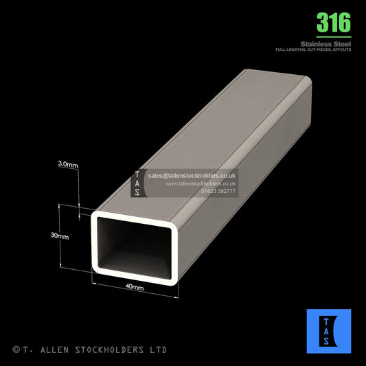 BUY 40 X 30 X 3 RECTANGULAR BOX SECTION, GRADE 316 STAINLESS STEEL