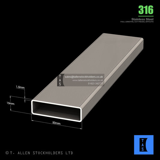BUY 50 X 15 X 1.5 RECTANGULAR BOX SECTION, GRADE 316 STAINLESS STEEL