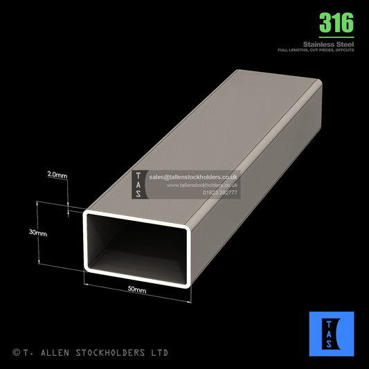 BUY 50 X 30 X 2 RECTANGULAR BOX SECTION, GRADE 316 STAINLESS STEEL