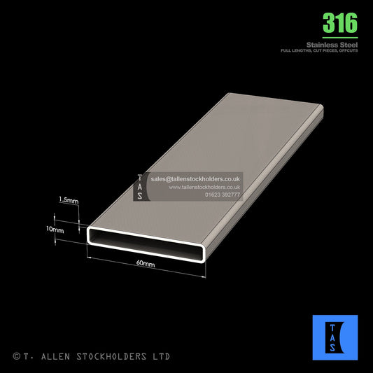 BUY 60 X 10 X 1.5 RECTANGULAR BOX SECTION, GRADE 316 STAINLESS STEEL