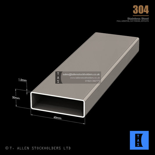 60 X 20 X 1.5 RECTANGULAR BOX SECTION, RHS, 304 STAINLESS STEEL