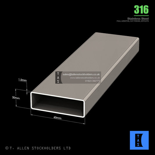 BUY 60 X 20 X 1.5 RECTANGULAR BOX SECTION, GRADE 316 STAINLESS STEEL