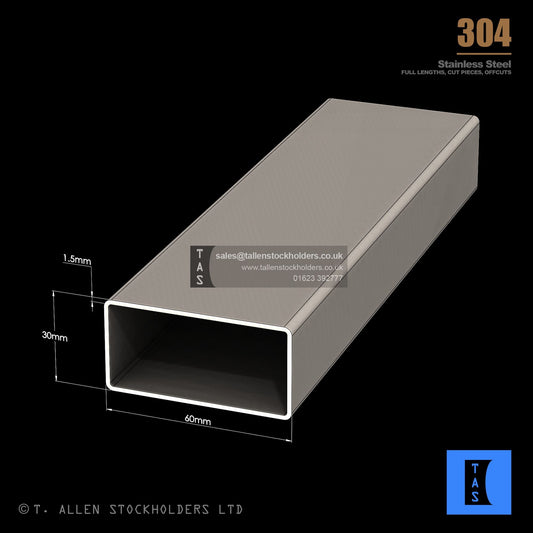 60 X 30 X 1.5 RECTANGULAR BOX SECTION, RHS, 304 STAINLESS STEEL