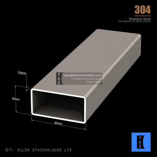 60 X 30 X 2 RECTANGULAR BOX SECTION, RHS, 304 STAINLESS STEEL