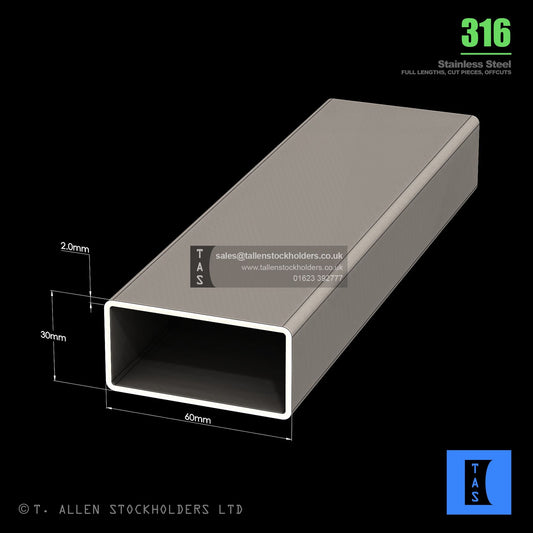 BUY 60 X 30 X 2 RECTANGULAR BOX SECTION, GRADE 316 STAINLESS STEEL