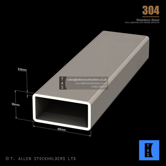 60 X 30 X 3 RECTANGULAR BOX SECTION, RHS, 304 STAINLESS STEEL