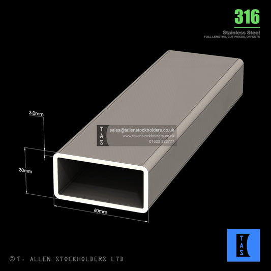 BUY 60 X 30 X 3 RECTANGULAR BOX SECTION, GRADE 316 STAINLESS STEEL