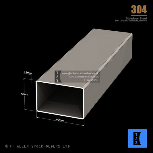 60 X 40 X 1.5 RECTANGULAR BOX SECTION, RHS, 304 STAINLESS STEEL