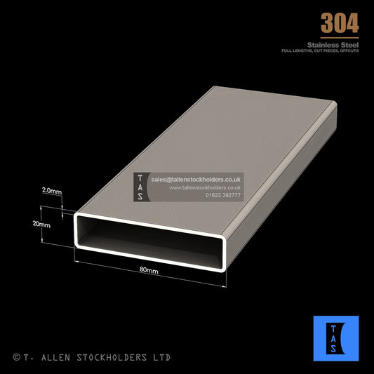 80 X 20 X 2 RECTANGULAR BOX SECTION, RHS, 304 STAINLESS STEEL