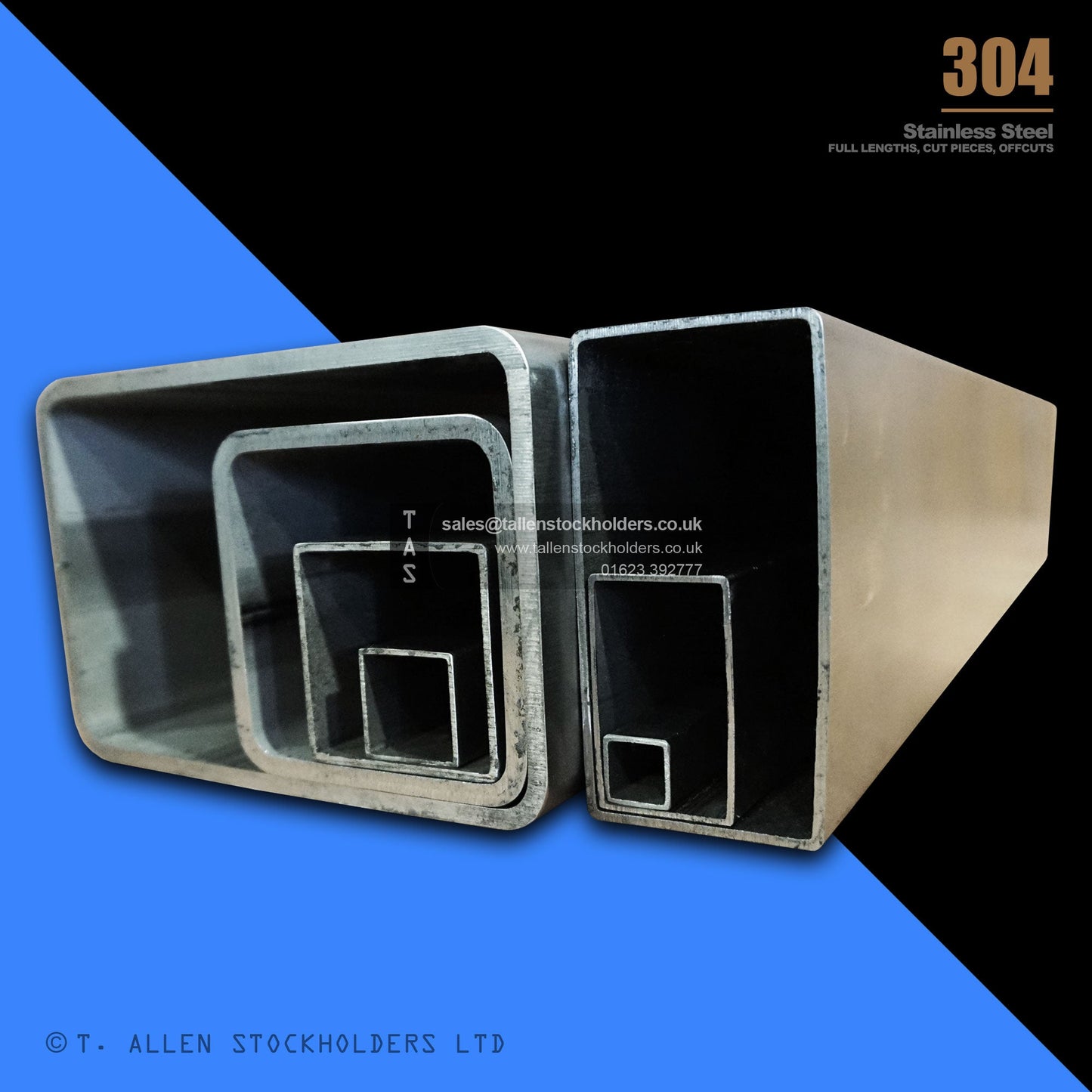 70 X 40 X 3 RECTANGULAR BOX SECTION, RHS, 304 STAINLESS STEEL