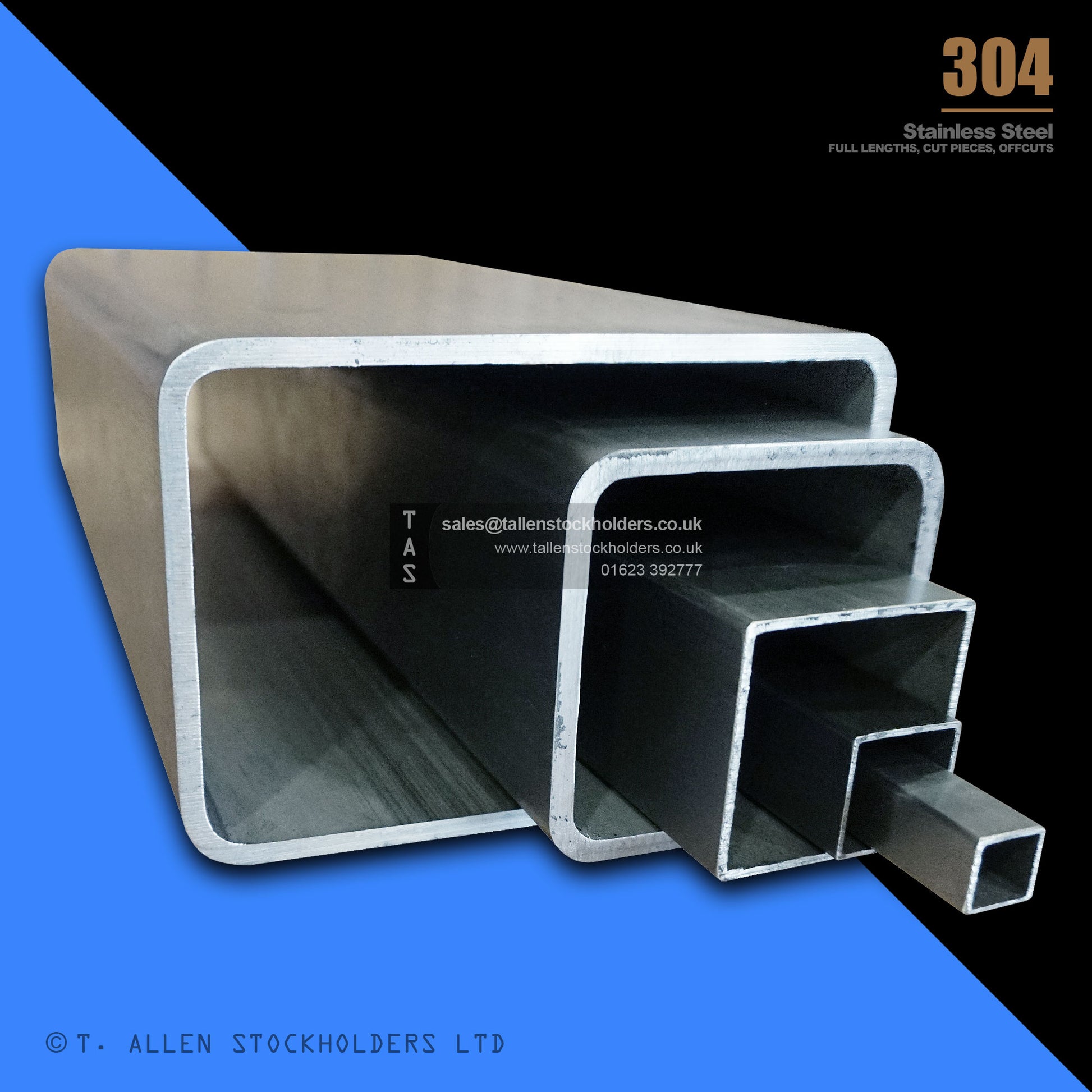 20 X 10 X 1 RECTANGULAR BOX SECTION, RHS, 304 STAINLESS STEEL