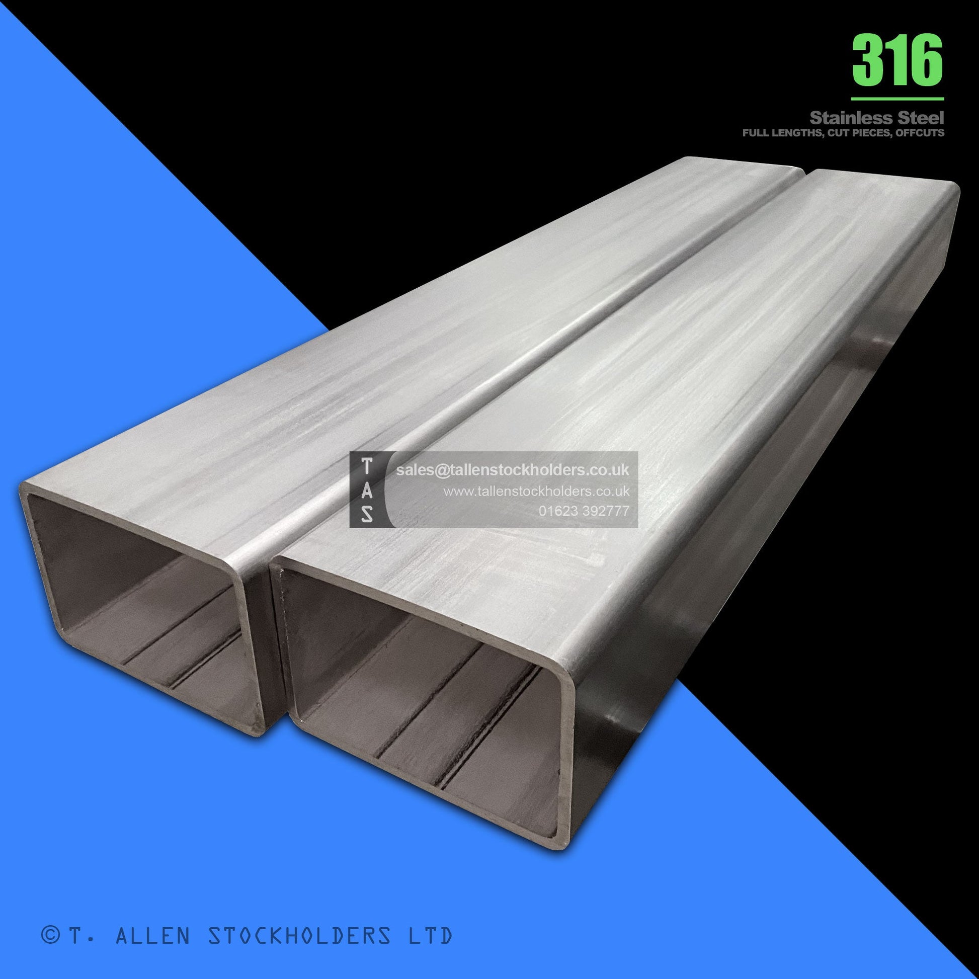 BUY 100 X 80 X 4 RECTANGULAR BOX SECTION, GRADE 316 STAINLESS STEEL