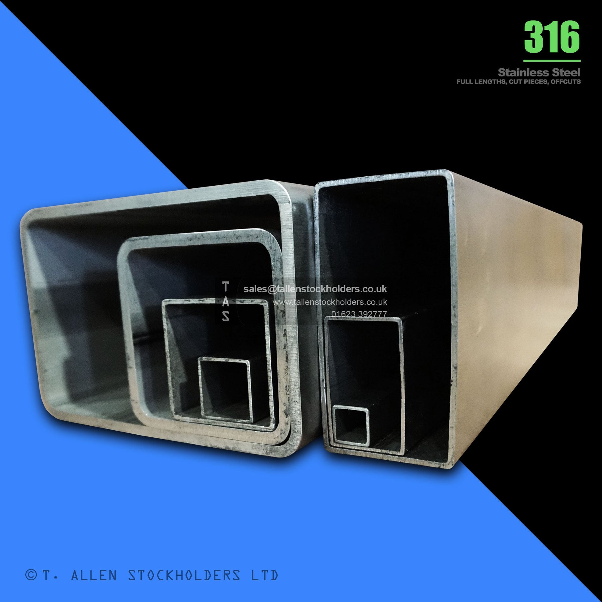 BUY 250 X 100 X 5 RECTANGULAR BOX SECTION, GRADE 316 STAINLESS STEEL