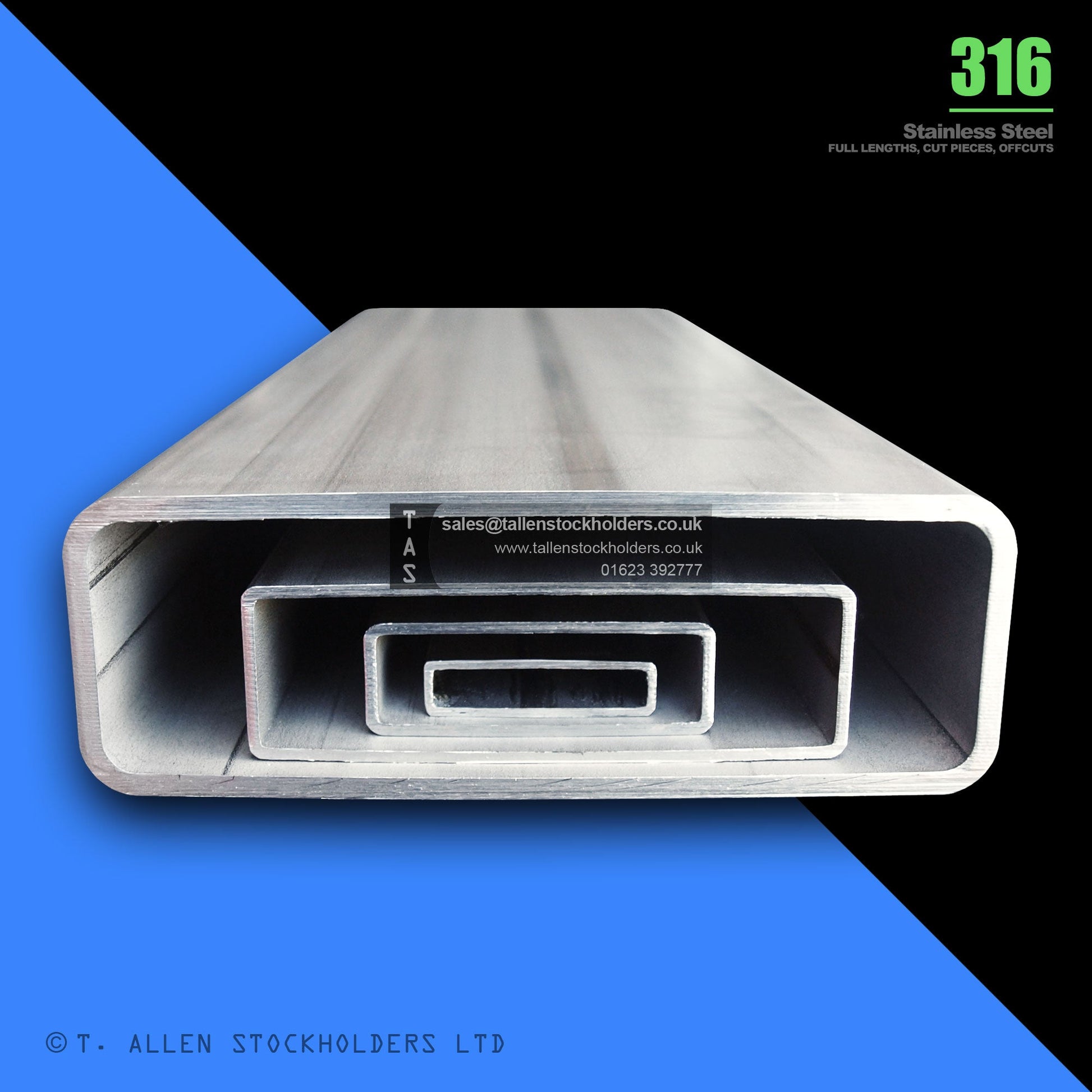 BUY 160 X 80 X 3 RECTANGULAR BOX SECTION, GRADE 316 STAINLESS STEEL