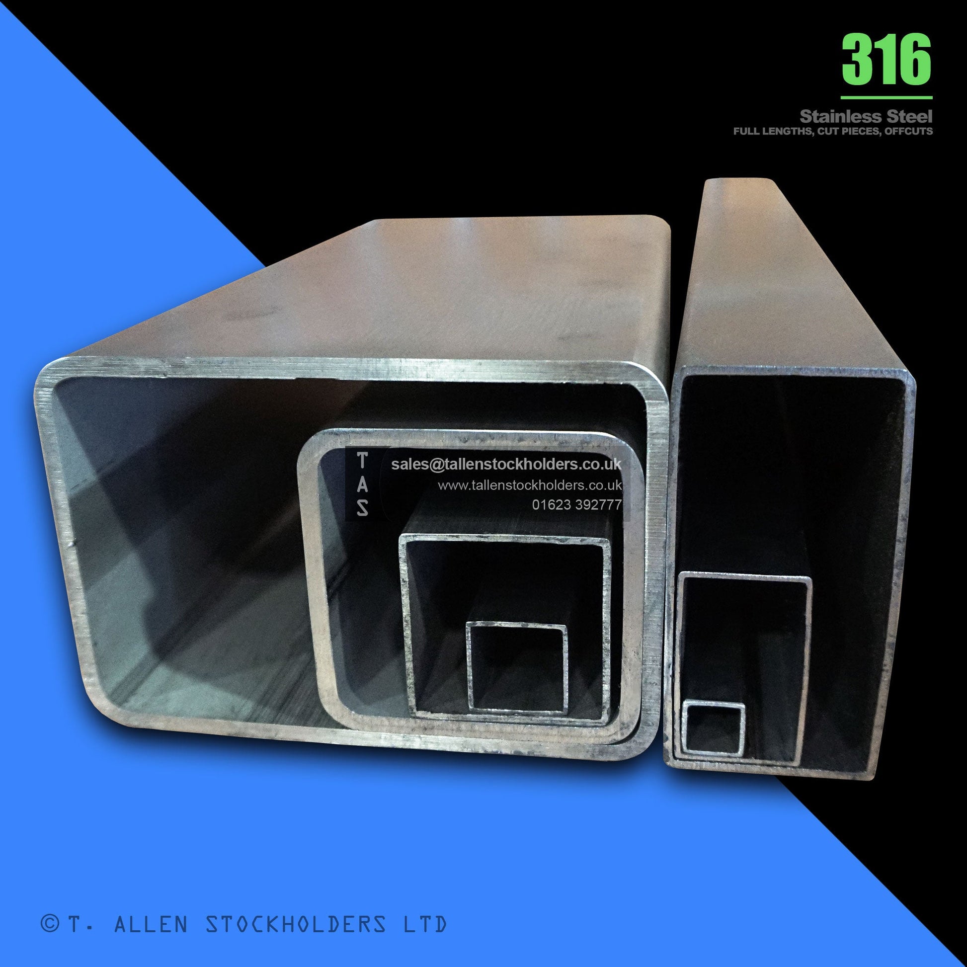 BUY 200 X 150 X 8 RECTANGULAR BOX SECTION, GRADE 316 STAINLESS STEEL