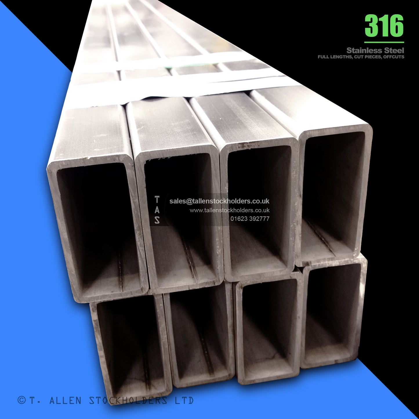 BUY 200 X 100 X 12 RECTANGULAR BOX SECTION, GRADE 316 STAINLESS STEEL